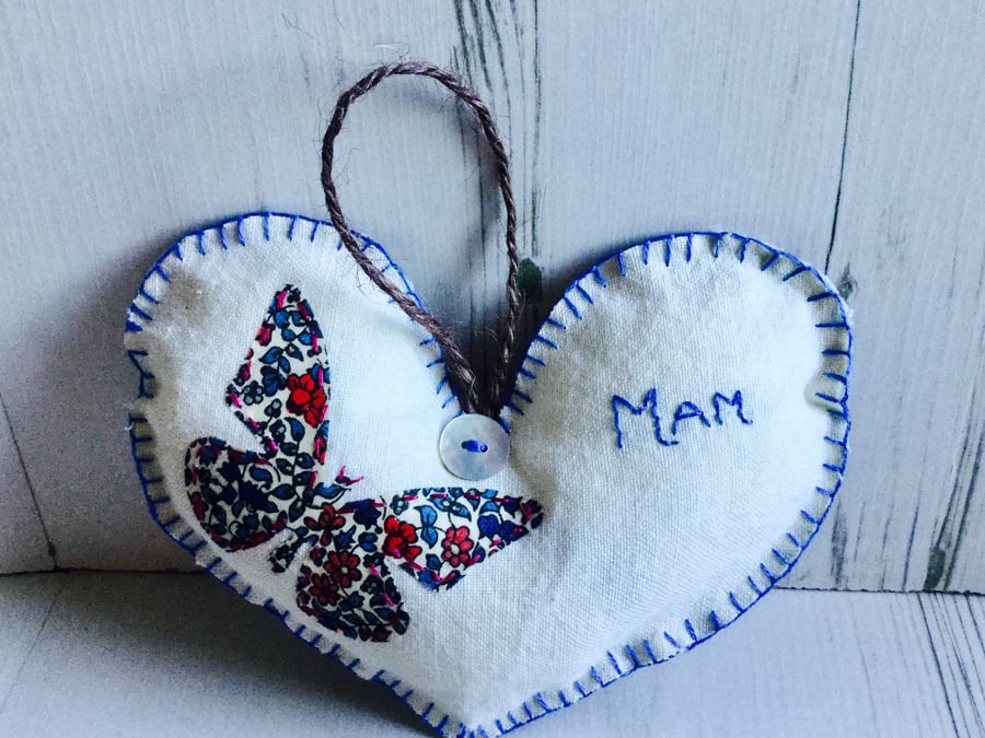 Hanging Heart for Mam with butterfly design Seconds Sunday