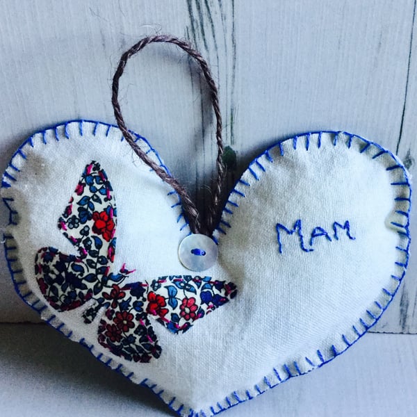 Hanging Heart for Mam with butterfly design Seconds Sunday