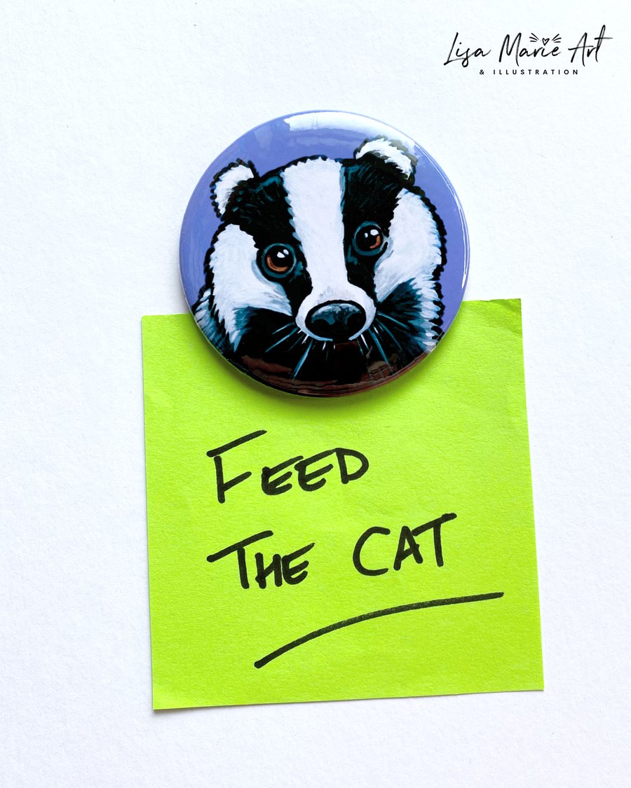 Badger Art Fridge Magnet - Large 59mm - Dusky Purple