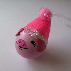 Pig Christmas Tree Bauble Hanging Decoration Santa Hat Pink Piggy Piglet