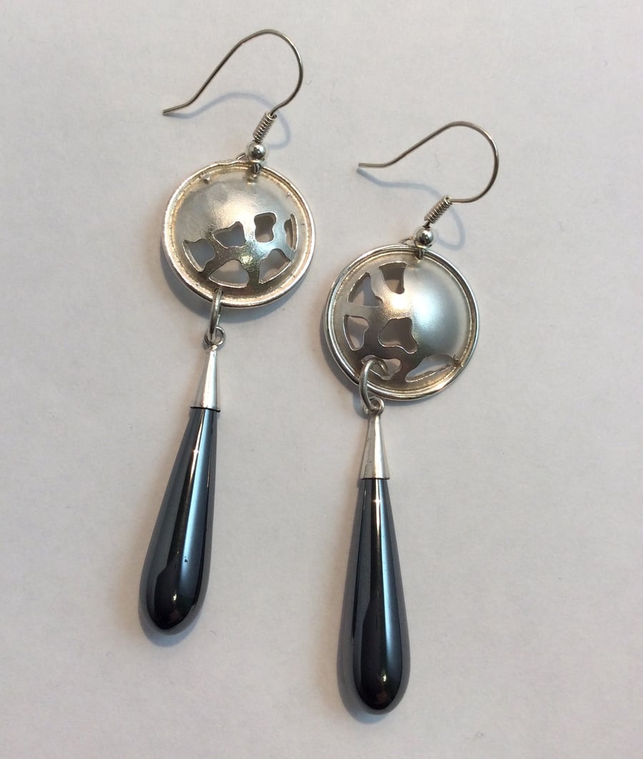 Long silver drop earrings 