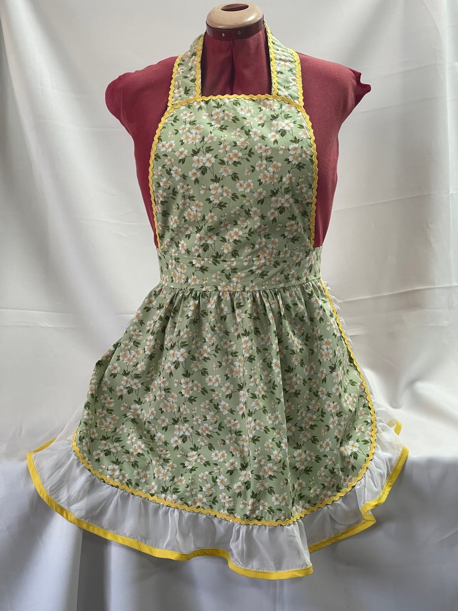 Retro Vintage 50s Style Full Apron - 100% Cotton and Organza Frill - Flo Pugh 