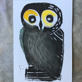 Print No.12. Original Owl Lino Print Artwork  - Unframed