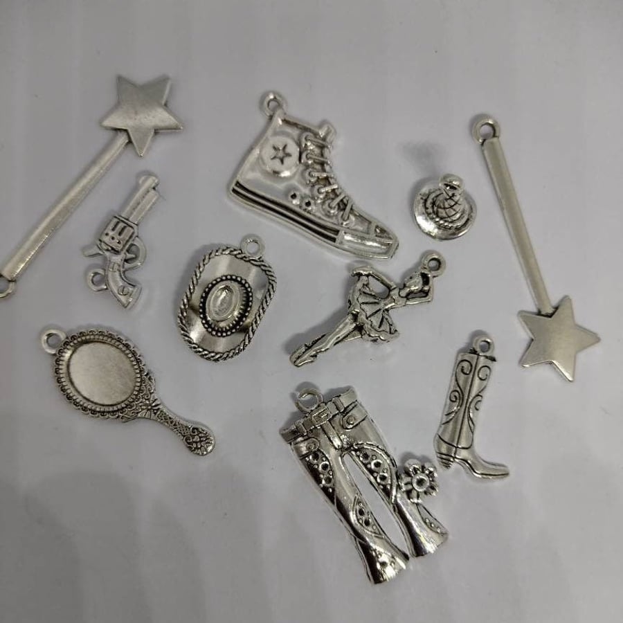 Silver tone Charms MOVIES STORY BOOK  Silver Jewellery Making x 10 pieces