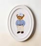 Original Teddy Bear Acrylic Painting in Vintage Oval Frame, Nursery Wall Art 