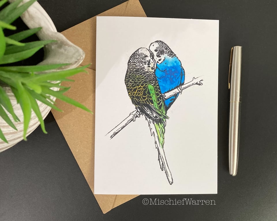 Budgie Card; Birthday, Blank or Personalised Budgerigar card for any occasion.