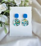Blue Glitter Acrylic Hoop Earrings - Confetti Circle Statement Dangles