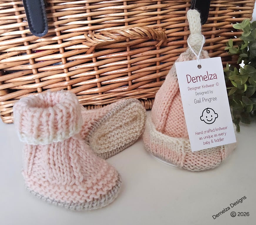 Designer Merino Wool Premiture Baby Hat & Booties Set