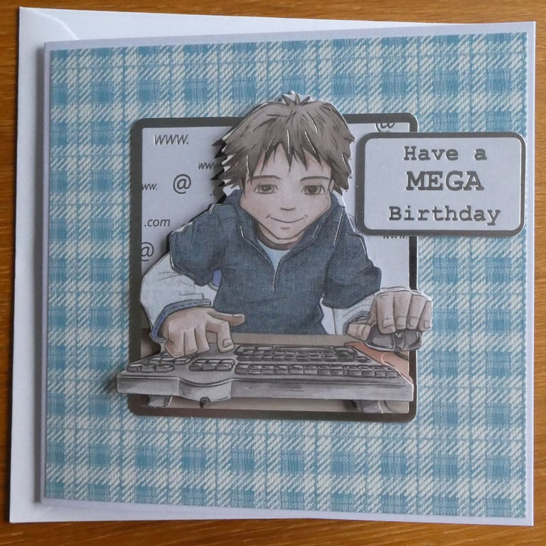 Birthday Card - Computer Keyboard - Have A Mega Birthday