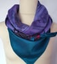 Vintage sari silk double sided triangular scarf. Turquoise Lilac Black - Image 3
