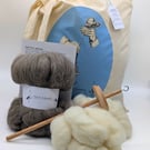 Learn to spin craft kit with British wool and drop spindle 