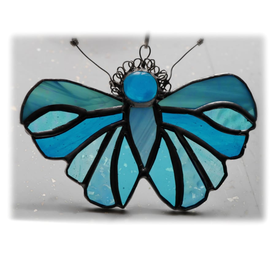 Teal Butterfly Suncatcher Stained Glass Handmade Turquoise 082
