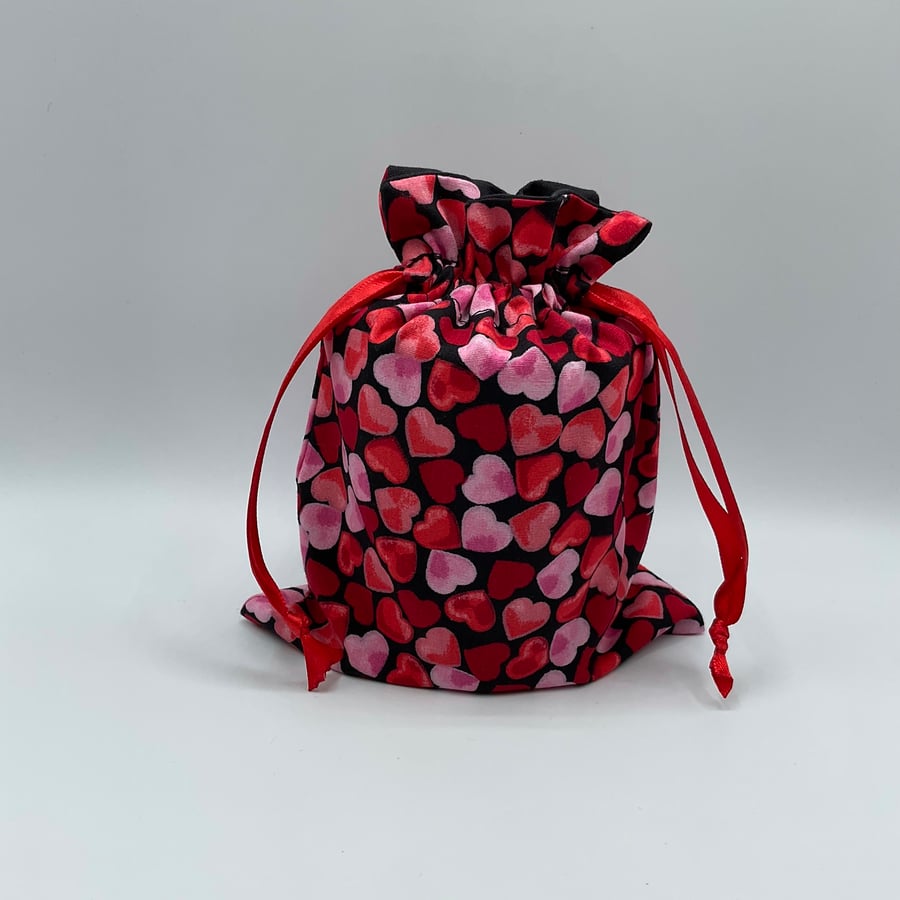 Hearts Fabric Reusable Fully Lined Gift Bag - Small Size