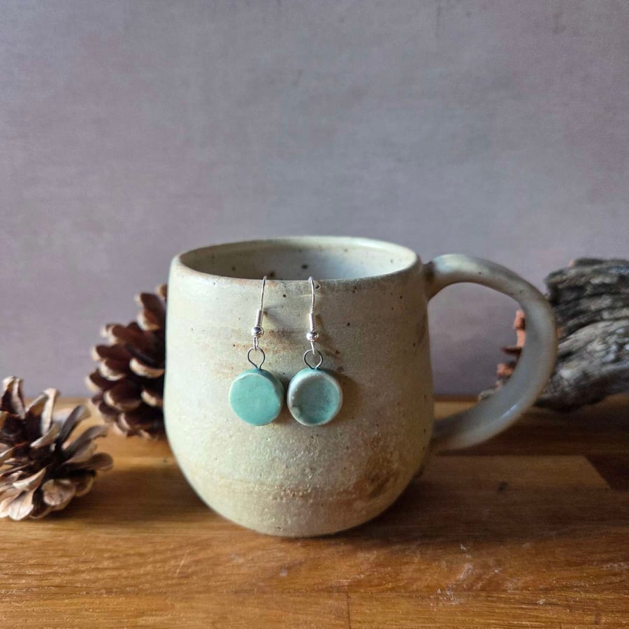 Ceramic disc dangle earrings in Aqua 