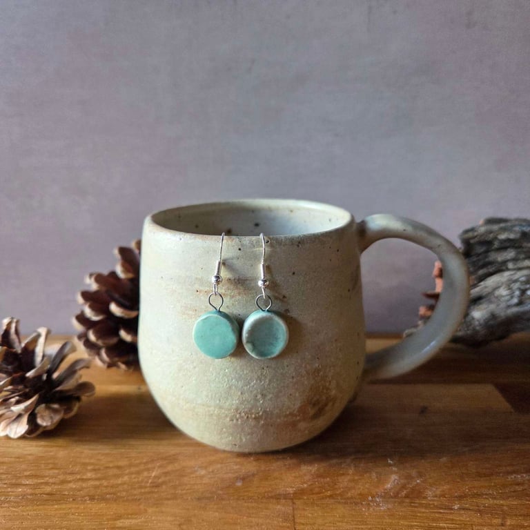 Ceramic disc dangle earrings in Aqua 
