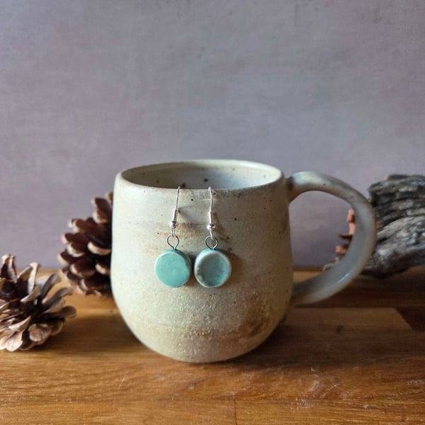Ceramic disc dangle earrings in Aqua 
