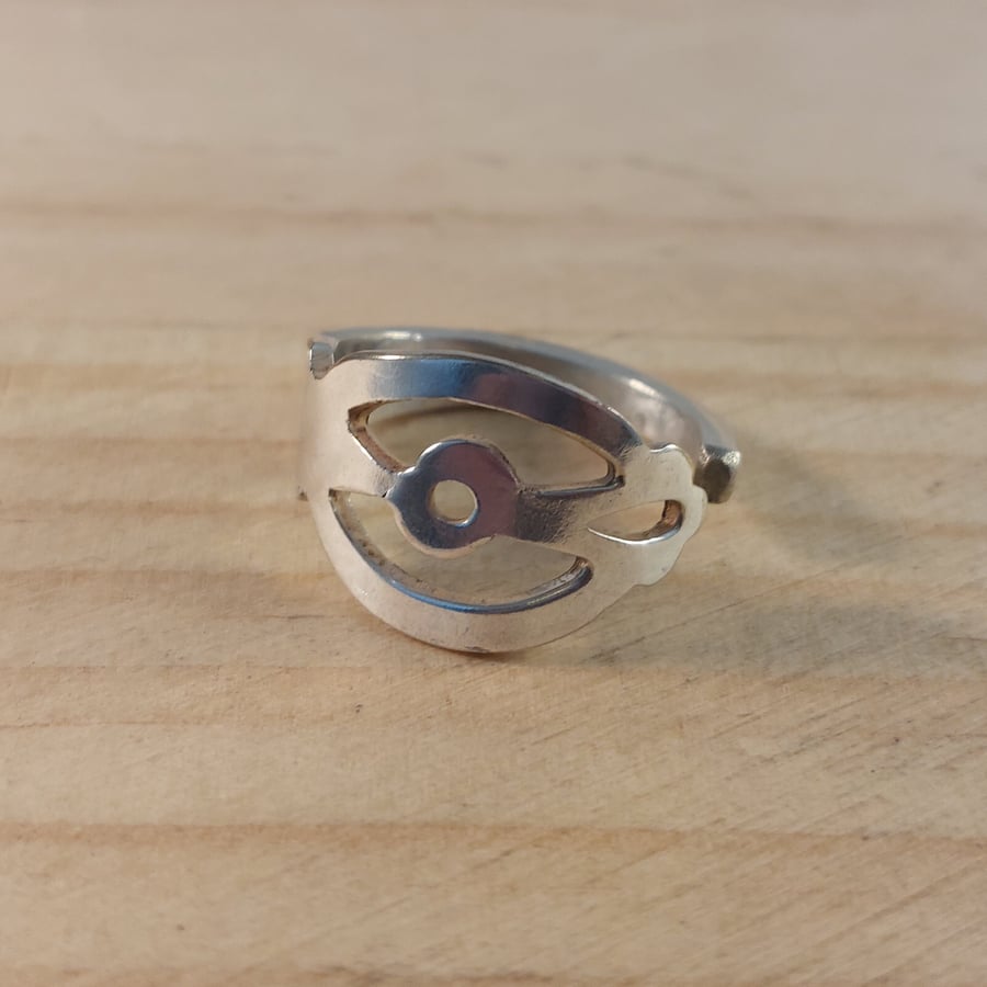 Upcycled Silver Plated Pierced Spoon Handle Ring (SPR062505)