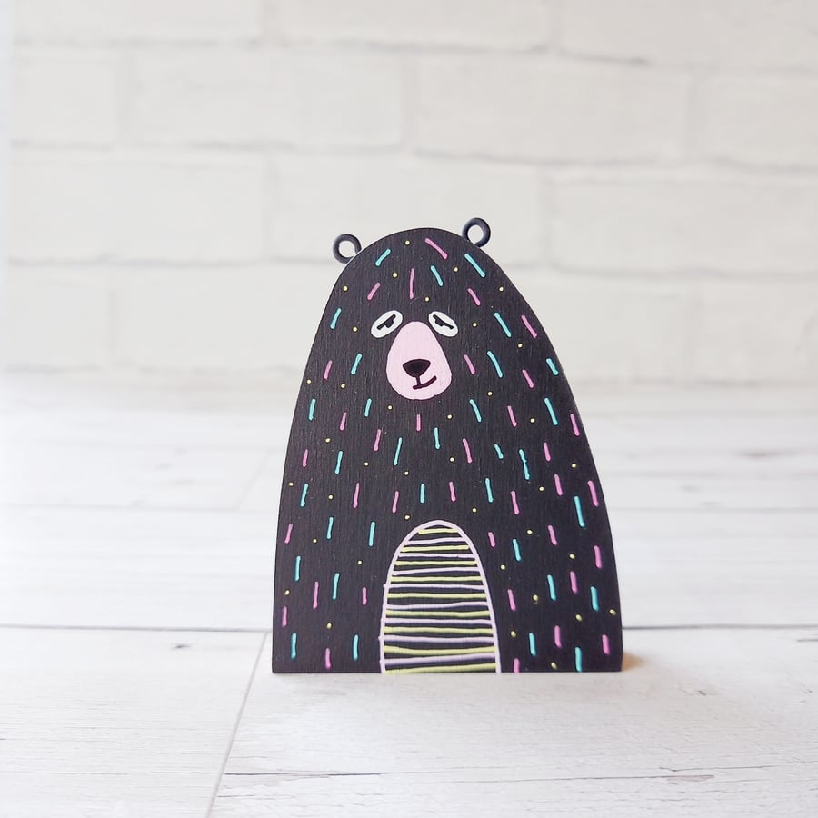 Little Black Bear, Handmade Wooden Bear