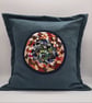 Teal envelope cushion cover, colourful circular centre.  - Image 8