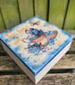Blue Bird & Tea Cup Keepsake Box - Large Wooden Memory Box - Tea Time Design