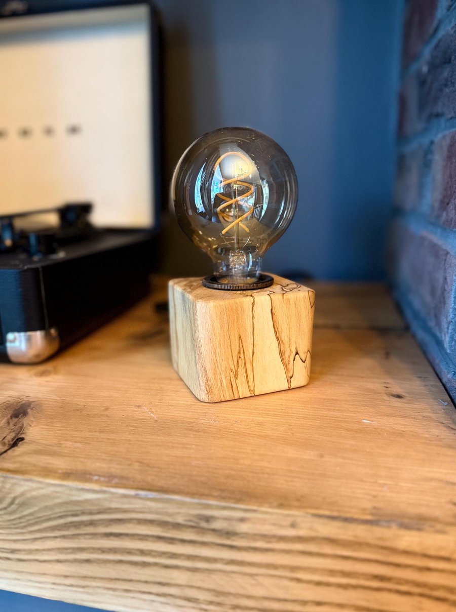 Rustic Spalted Beech Handmade Lamp & Bulb