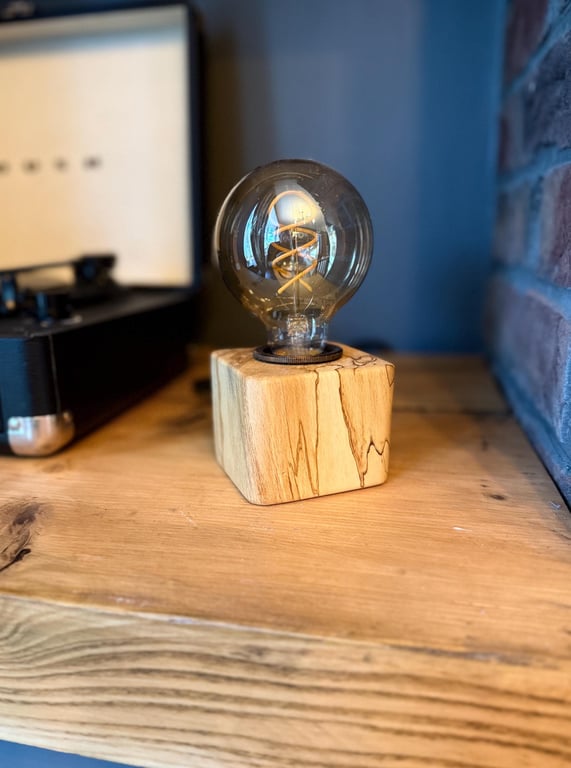 Rustic Spalted Beech Handmade Lamp & Bulb