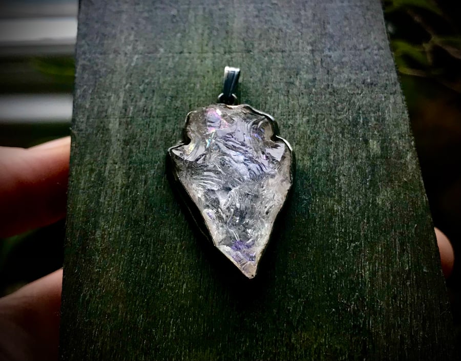 Aqua Quartz Arrow Witch Pendant