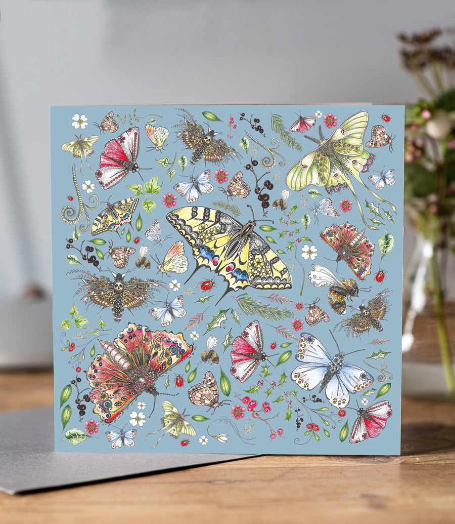 Beautiful Butterflies greeting card (blue)