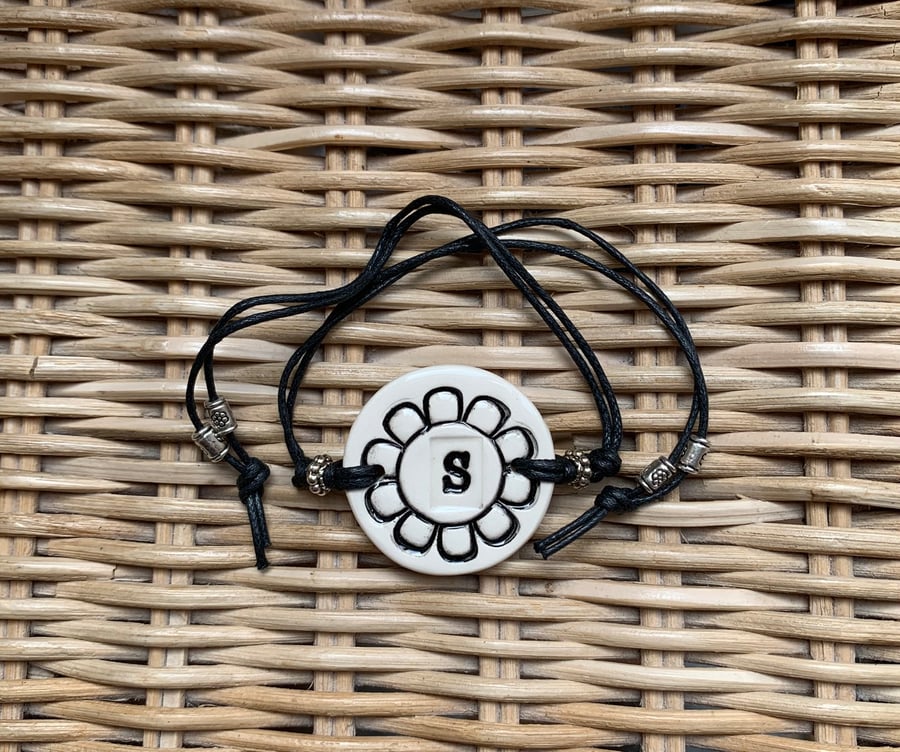 Letter 'S' Ceramic Disc Bracelet