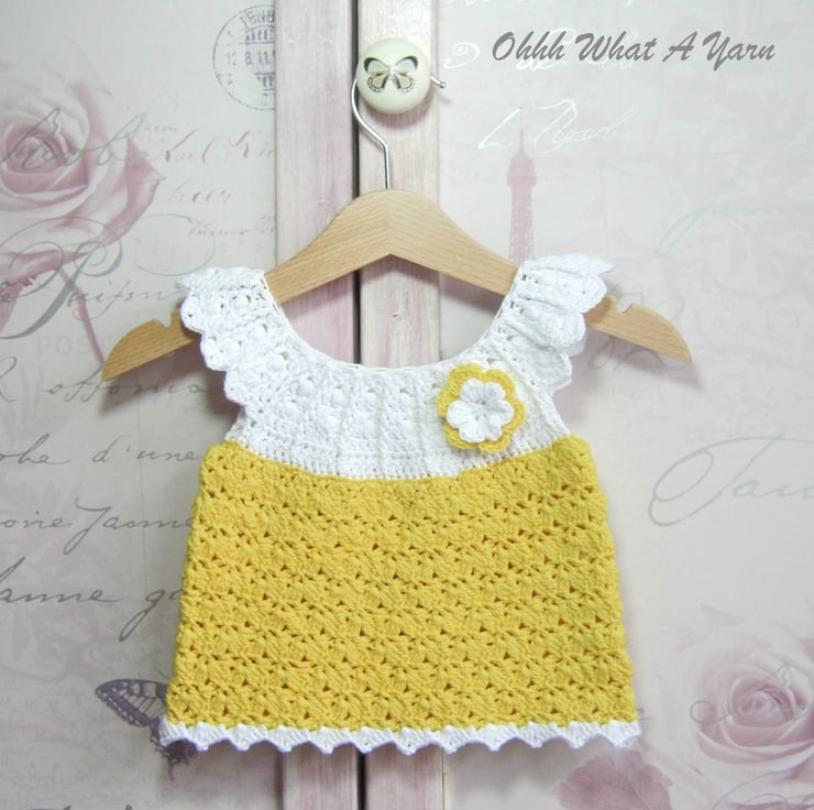 Yellow and white crochet baby dress. Crochet dr... - Folksy
