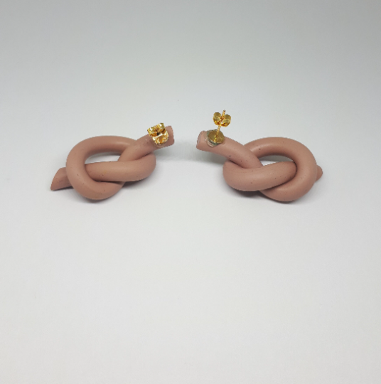 Chunky modern polymer clay knot stud earrings, Folksy