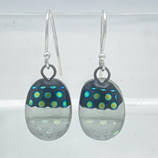 Pale Grey Spotty Fused Glass Drop Earrings