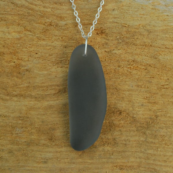 Large dark grey beach glass pendant
