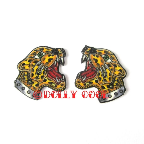 Leopard Earrings - Old School Tattoo - by Dolly Cool - Old School Flash - Vintag