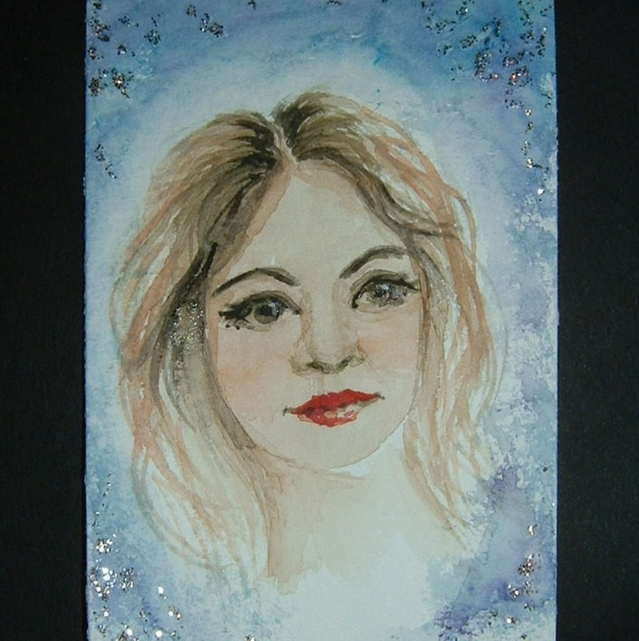 Art painting aceo SFA original paintings lady with glitter 102
