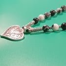 Handmade necklace Jasper beads Silver Heart pendant