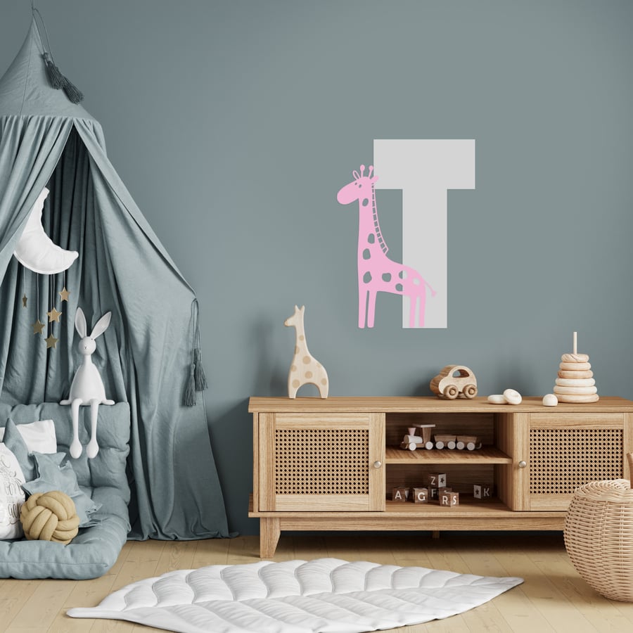 Personalised Initial & Animal Wall Sticker - Giraffe: Custom Kids Room Decor