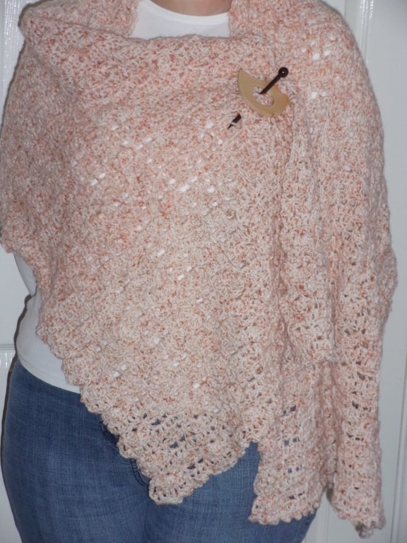 Hand Crocheted Wrap in shades of Cream,  Beige and brown