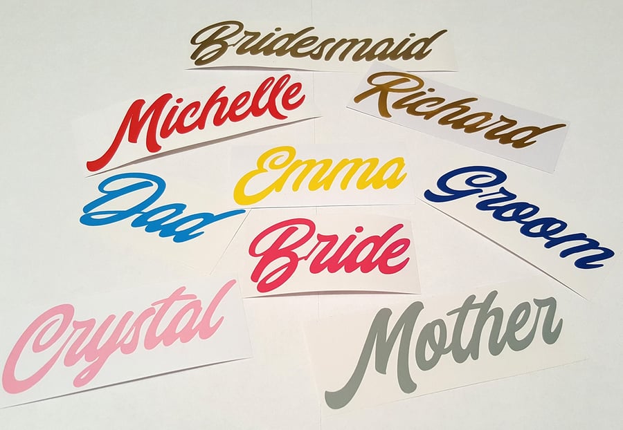 Personalised Unique Name Word Stickers Label Decal Wedding Gift Box Glass Water 