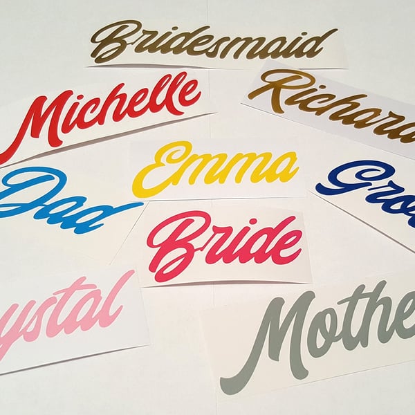 Personalised Unique Name Word Stickers Label Decal Wedding Gift Box Glass Water 
