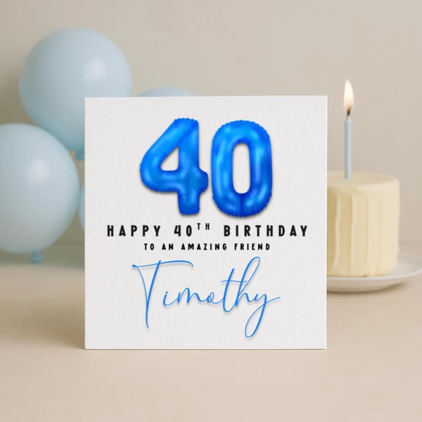 40th Birthday Card – Blue Foil Balloon Number – Milestone Birthday Card