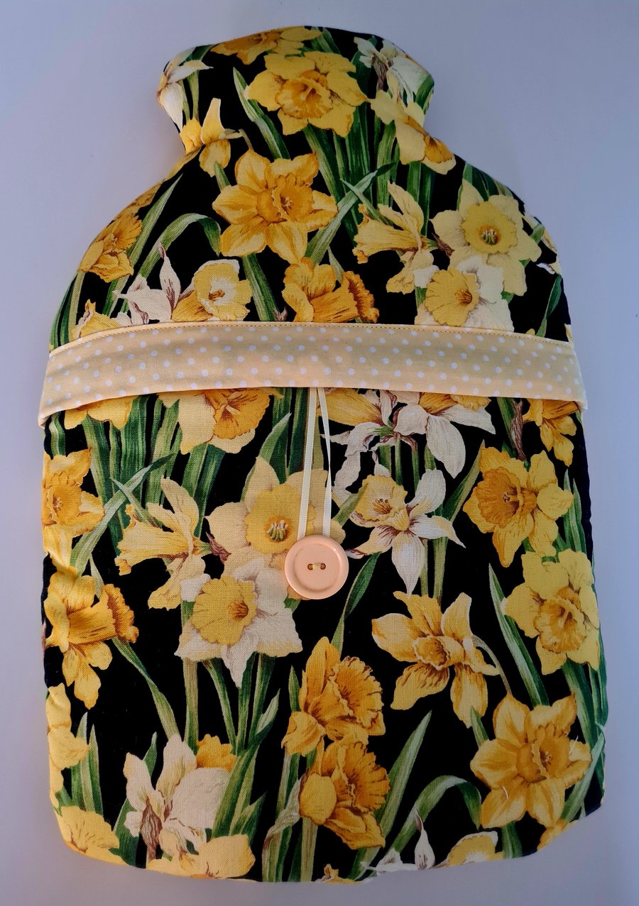 Daffodil fabric hot water bottle cover (with bottle)