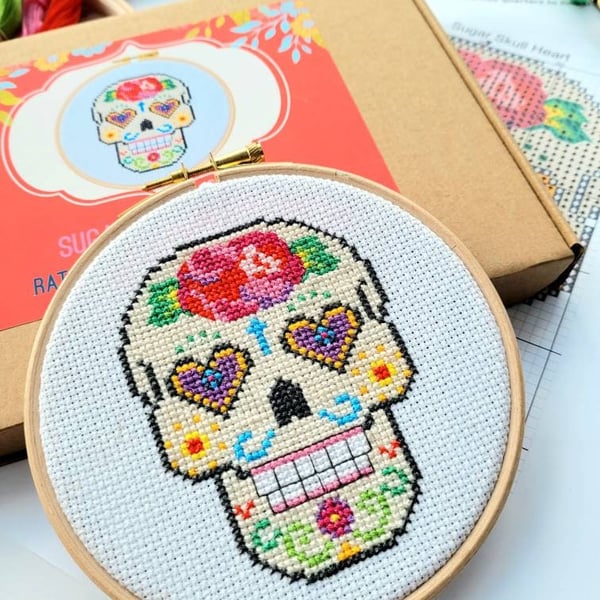 Sugar Skull Heart Cross Stitch Kit
