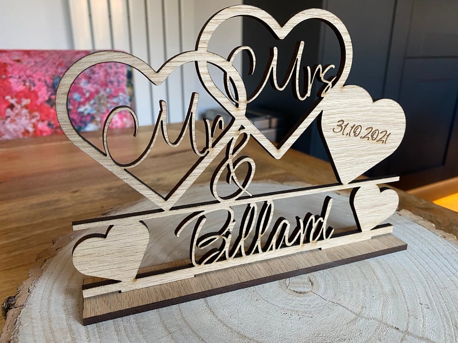 Personalised Mr & Mrs Oak Wedding Sign with Date.