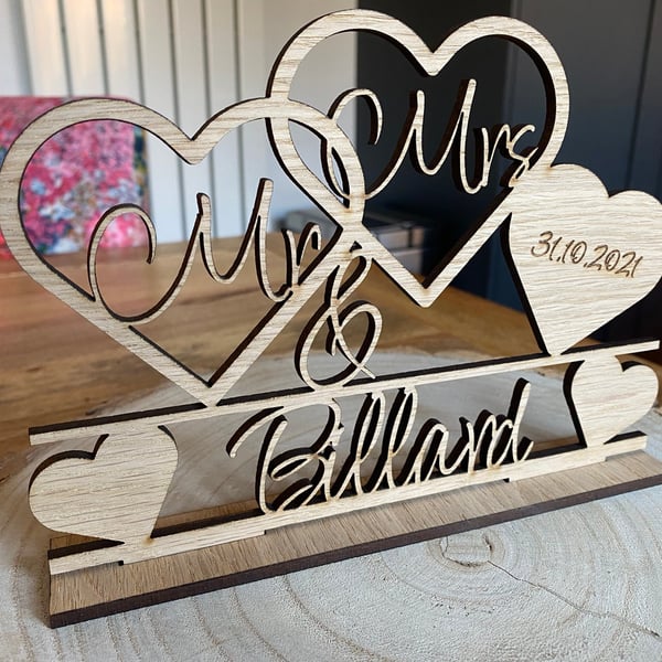 Personalised Mr & Mrs Oak Wedding Sign with Date.