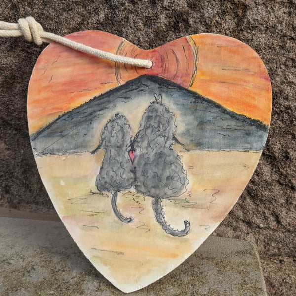 Wooden heart shape wall hanging, Bedlington Terrier dog, plaque, wall art