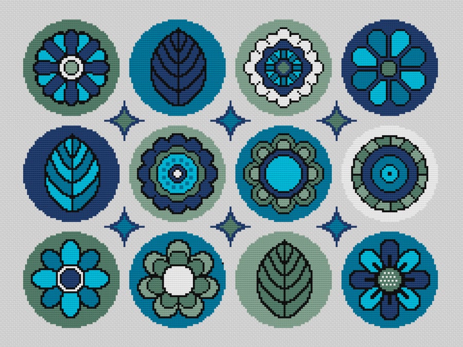 226 - Mid-Century Modern Floral Cross Stitch Pattern: Retro Cushion (PDF Chart)