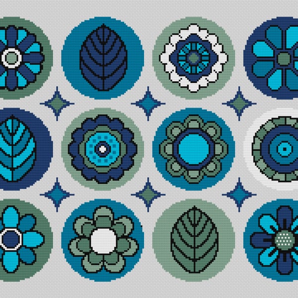 226 - Mid-Century Modern Floral Cross Stitch Pattern: Retro Cushion (PDF Chart)