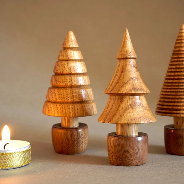 Wood turned set of three trees.