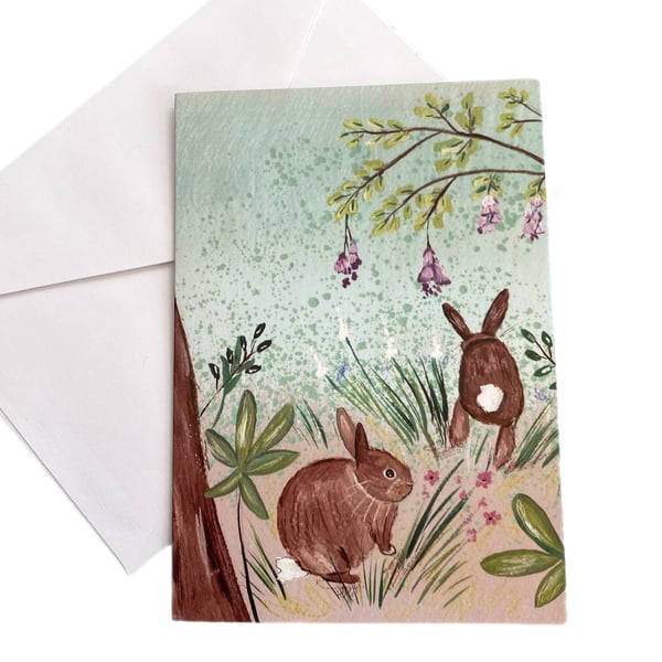 Spring Bunnies, Easter Bunny Card, Blank Greetings Card